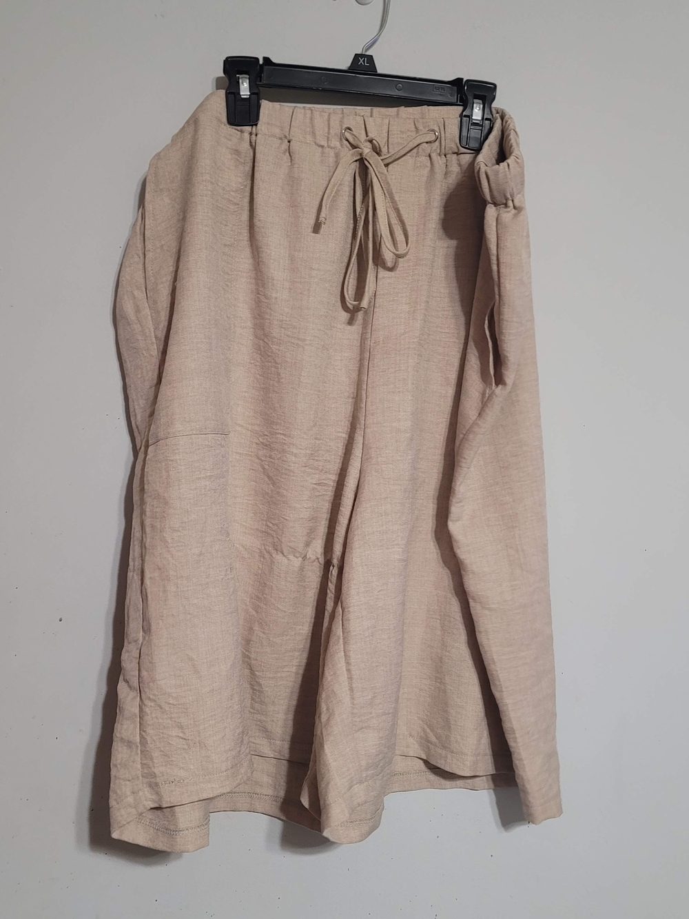 Shein Curve Shorts 4X Tan Khaki Linen Look Lightweight Pockets Pull On Bermuda
